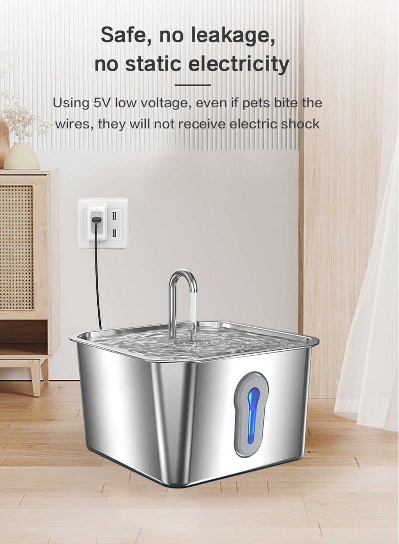 Kidle 4L Stainless Steel Cat Water Fountain with Quiet Pump Large Capacity Pet Water Dispenser Suitable for Cats, Dogs and Other Pets - Image 3